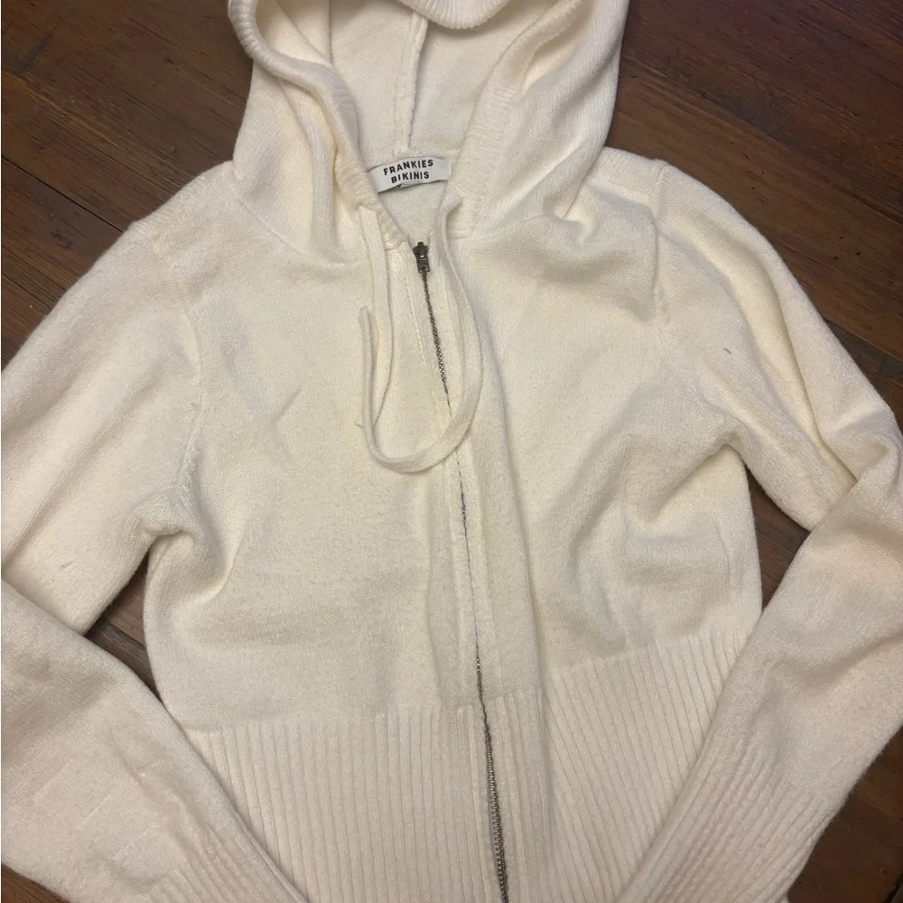 Frankie’s bikinis white cloud knit zip up hoodie - Picture 6 of 13